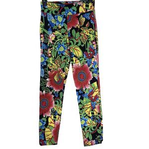 KRAZY LARRY Tropical Floral Pants Pullon Stretch Tapered Ankle Colorful Womens 2